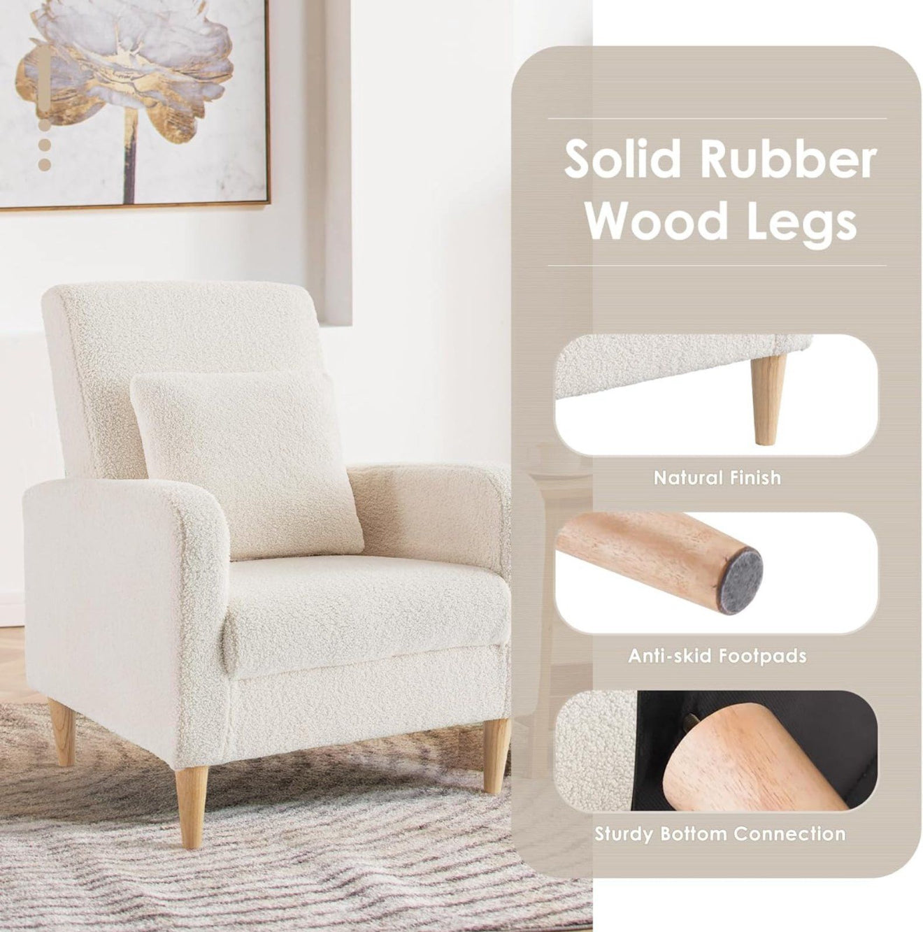 COLAMY Einzelsessel – Moderner Polstersessel mit Holzbeinen, Memory-Schaum & ergonomischer Rückenlehne – 5 Farben verfügbar (Gelb, Beige, Blau, Grau , Creme )