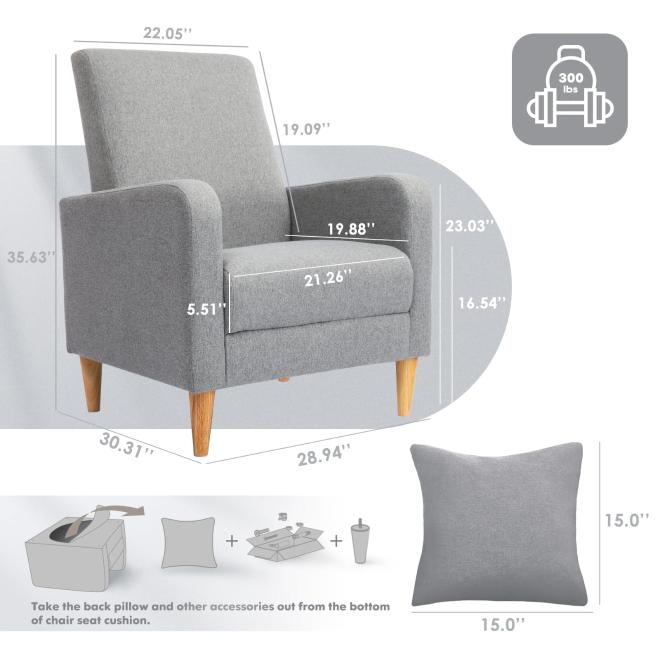 Moderner Akzentstuhl in Beige, Blau, F Blau & Hellgrau – Ergonomisch gepolstert, mit Holzfüßen, hoher Rückenlehne & 150 kg Tragkraft