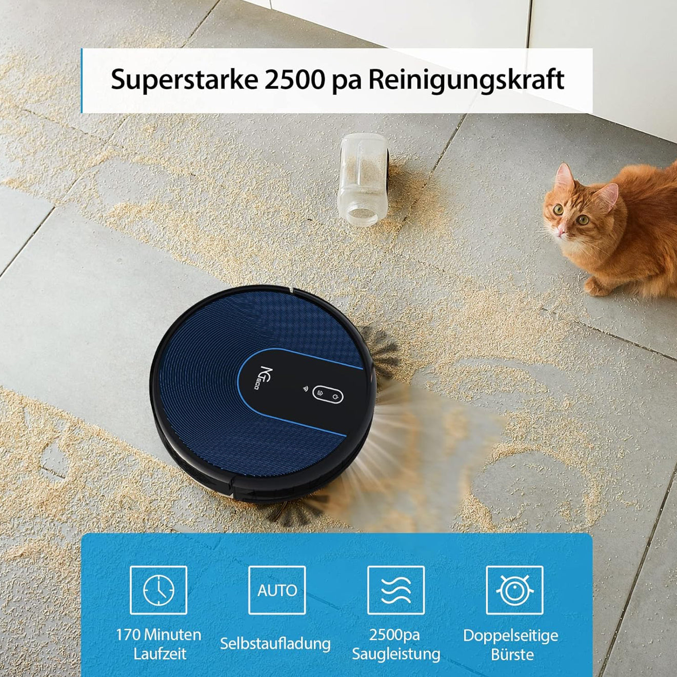 ALTIN™ Intelligenter Saugroboter RV1110 – 2500Pa Power, App-Steuerung, Tierhaarfreundlich