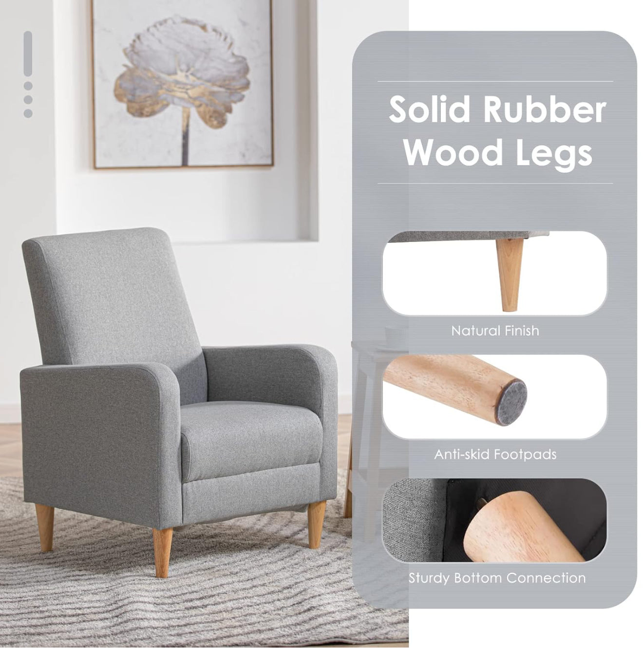 COLAMY Einzelsessel – Moderner Polstersessel mit Holzbeinen, Memory-Schaum & ergonomischer Rückenlehne – 5 Farben verfügbar (Gelb, Beige, Blau, Grau , Creme )