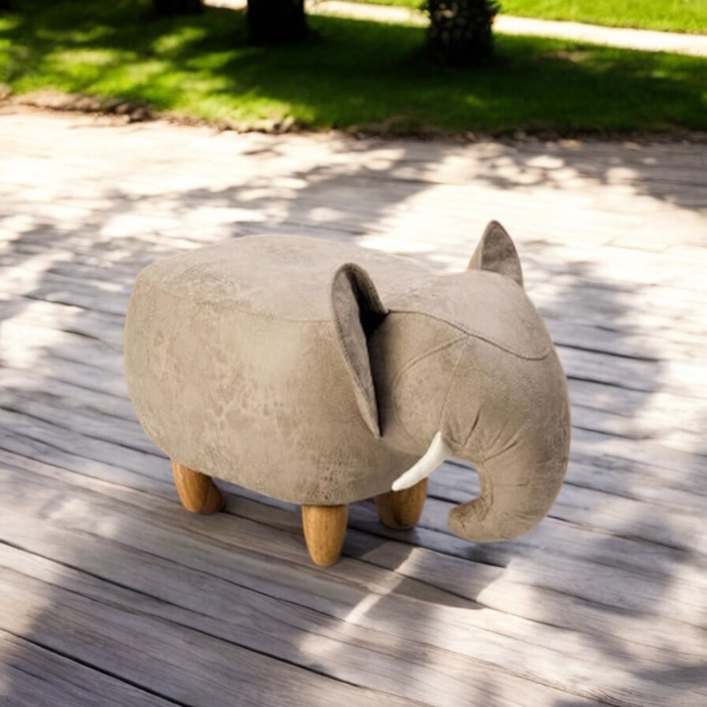 ALTIN™ Tierhocker Elefant – Kinder Sitzhocker 68x35x36 cm | Kunstleder & Massivholzbeine | Polsterhocker fürs Kinderzimmer & Spielzimmer – Grau
