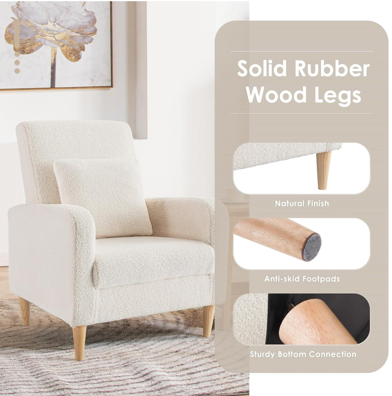 COLAMY Einzelsessel – Moderner Polstersessel mit Holzbeinen, Memory-Schaum & ergonomischer Rückenlehne – 5 Farben verfügbar (Gelb, Beige, Blau, Grau , Creme )