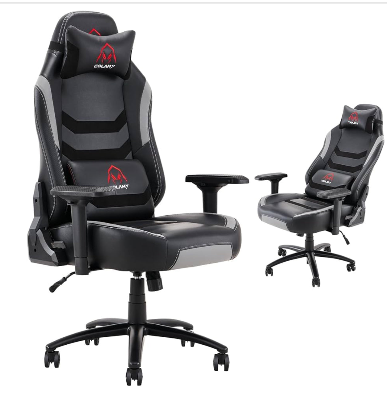 COLAMY Gaming-Stuhl XXL PU-Leder 159–181kg 3D / 4D Armlehnen Bürostuhl ( Grau !!!! )