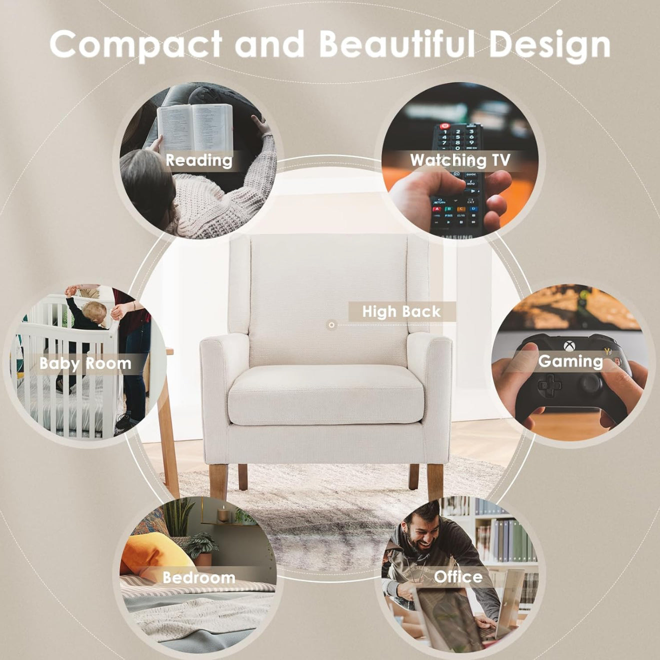 COLAMY Modern Wingback Sessel – Polstersessel mit Holzfüßen & Memory-Schaum – erhältlich in Rot, Blau & Beige