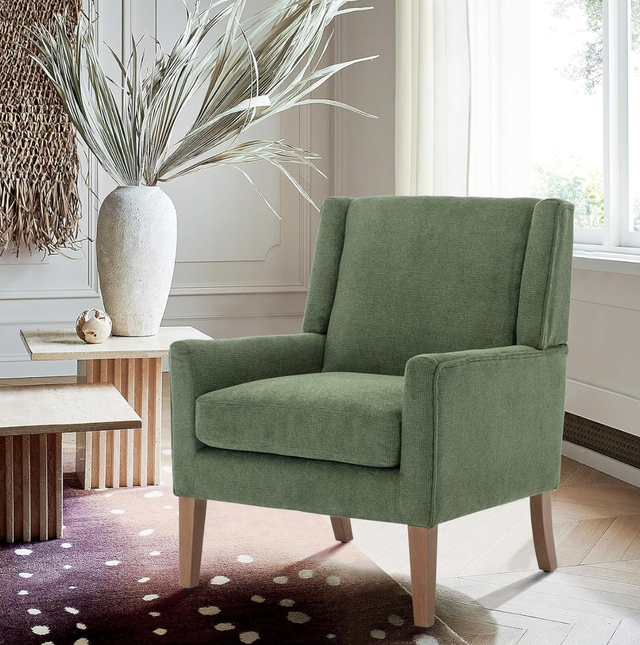 COLAMY Modern Wingback Sessel – Polstersessel mit Holzfüßen & Memory-Schaum – erhältlich in Rot, Blau & Beige