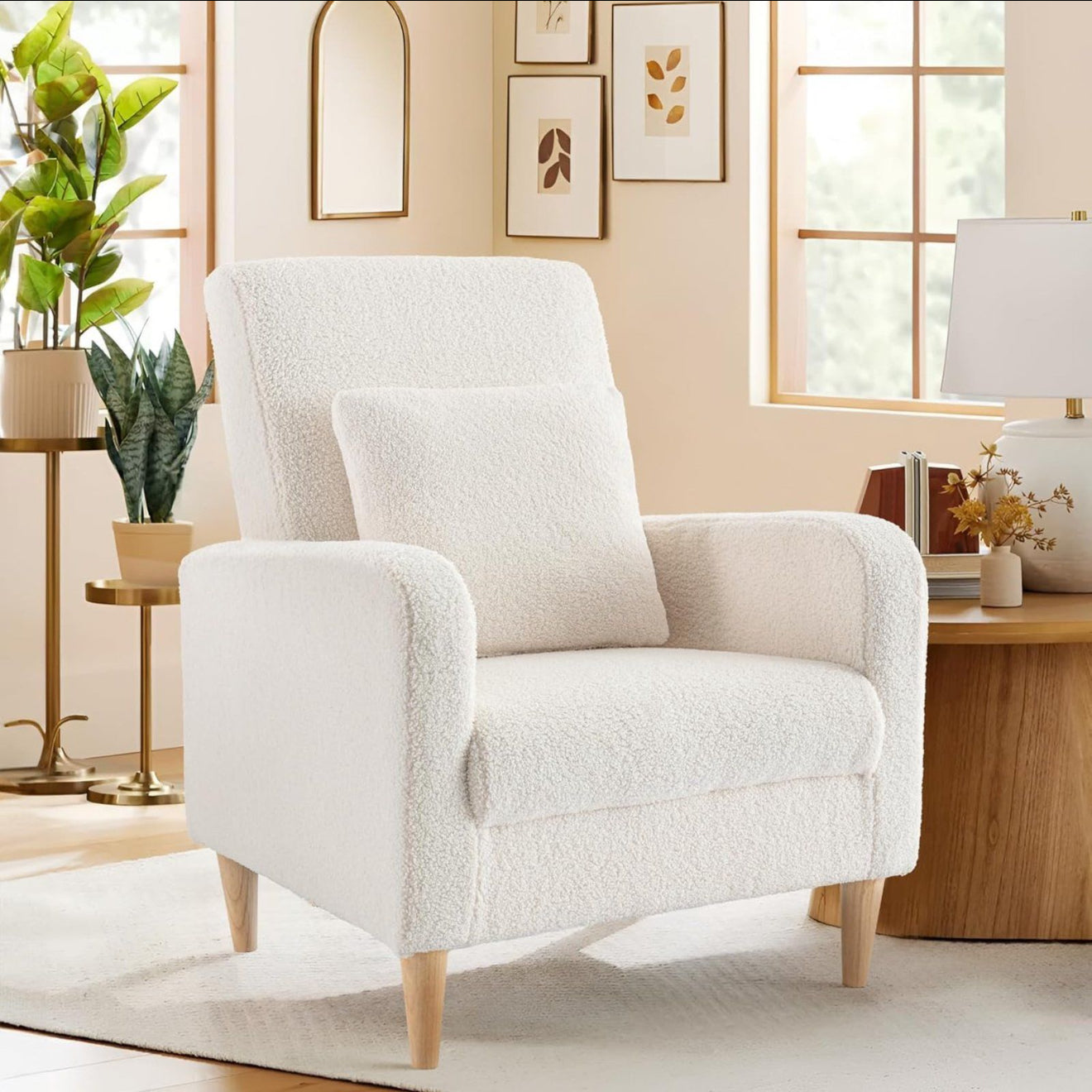 COLAMY Einzelsessel – Moderner Polstersessel mit Holzbeinen, Memory-Schaum & ergonomischer Rückenlehne – 5 Farben verfügbar (Gelb, Beige, Blau, Grau , Creme )