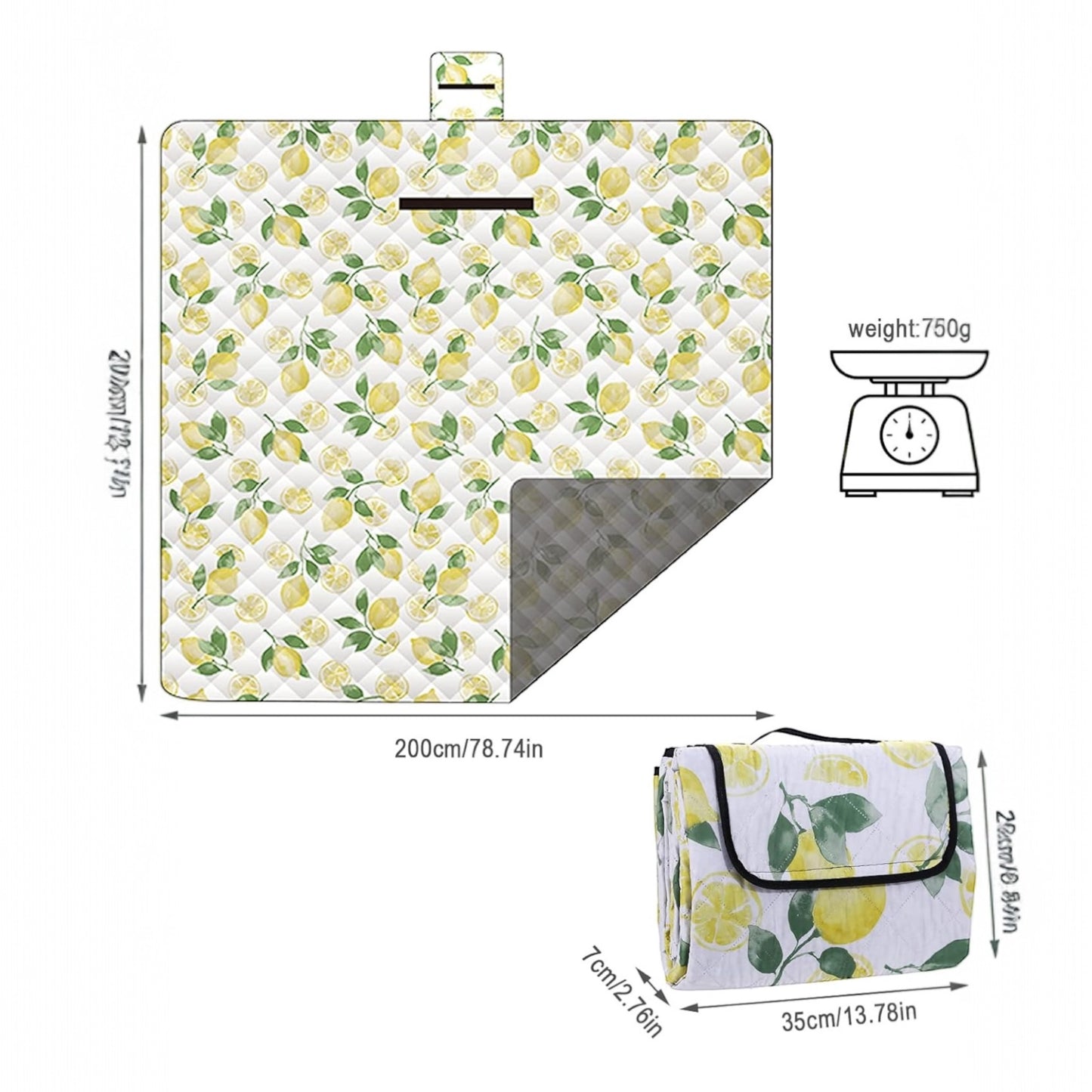 ALTIN™ Wasserdichte & waschbare Picknickdecke 200×200 cm – Outdoor Campingmatte mit Zitronenmotiv
