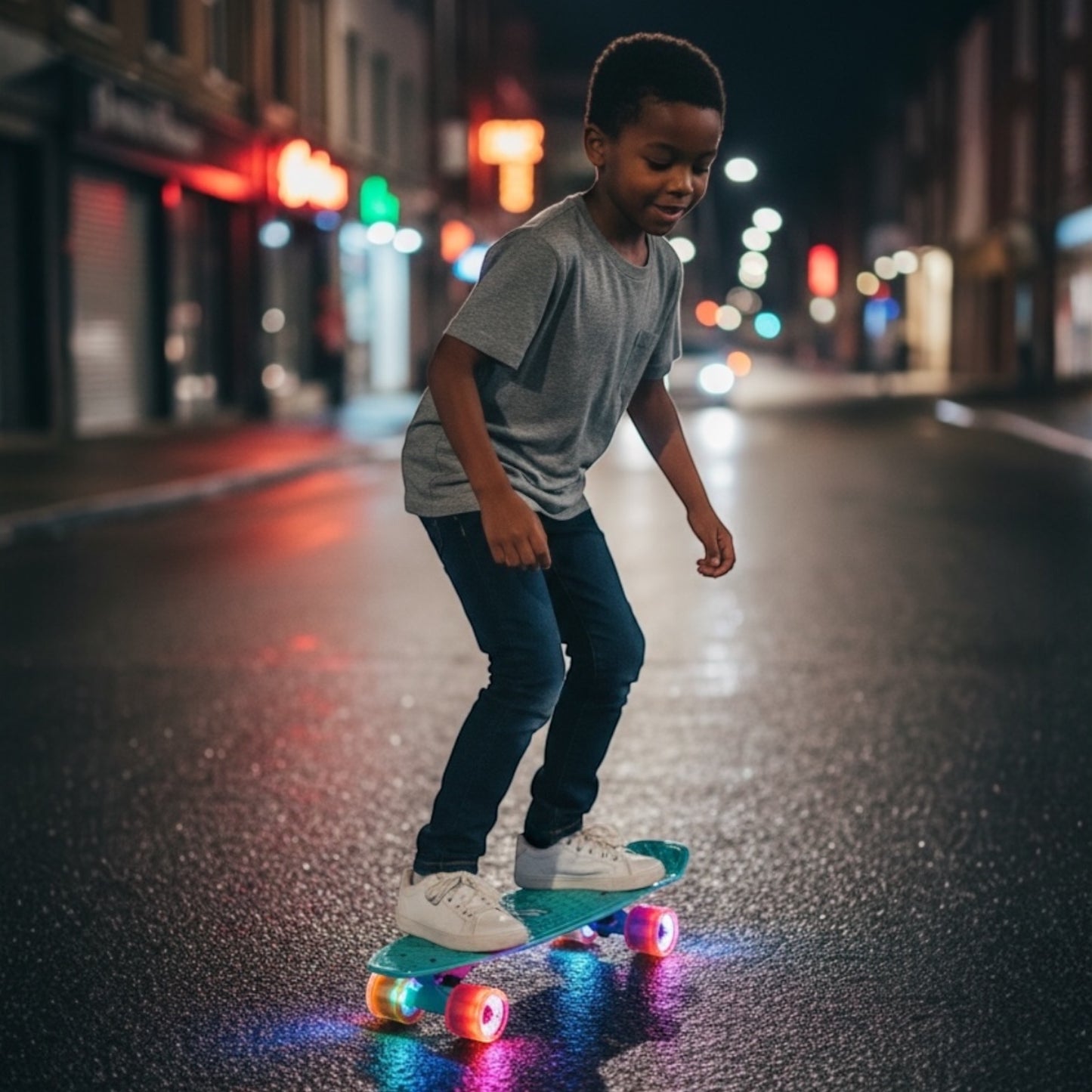 LED Mini Cruiser Skateboard 22 Zoll ABEC-7 Kinder Jugend Retro Board