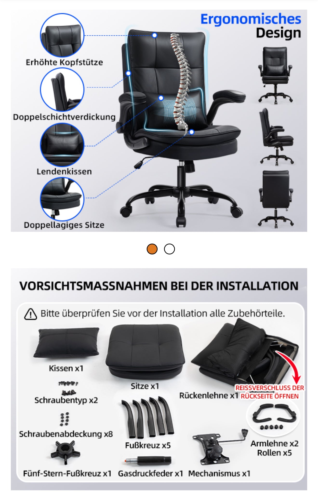 Ergonomischer Bürostuhl | Kratzfestes Kunstleder | Klappbare Armlehnen | 150 kg