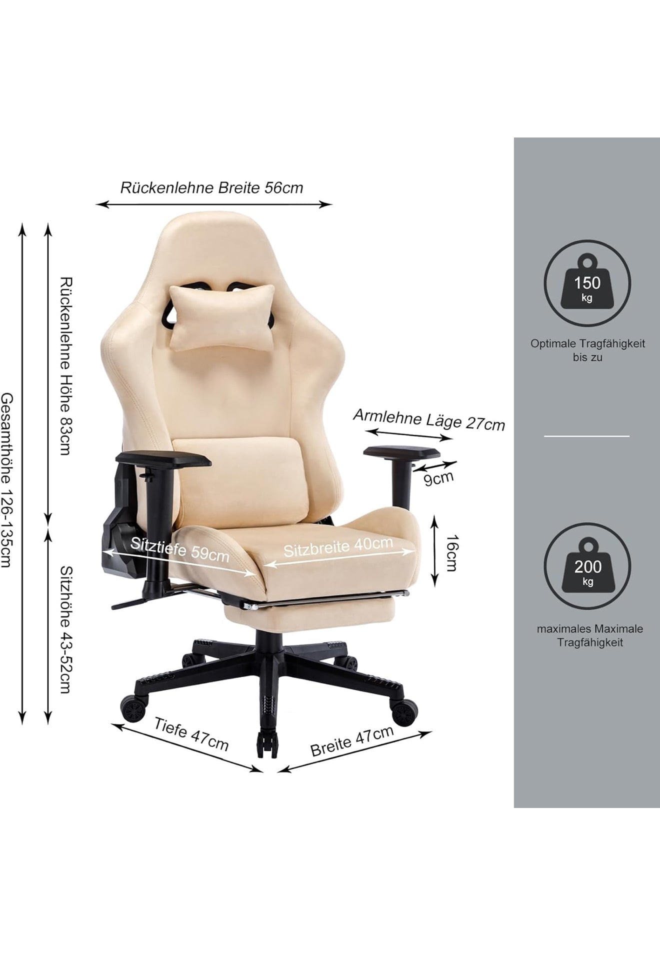 Gaming Stuhl ergonomisch | PC Stuhl, höhenverstellbar, drehbar, Fußstütze, 4 Farben
