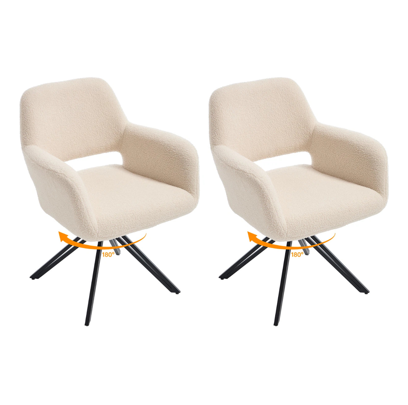 2er Set Drehbare Esszimmerstühle aus Teddy-/Bouclé-Stoff – 180° Selbstrückstellung, Komfort & Stil – Schwarz oder Weiß – Kostenloser Versand