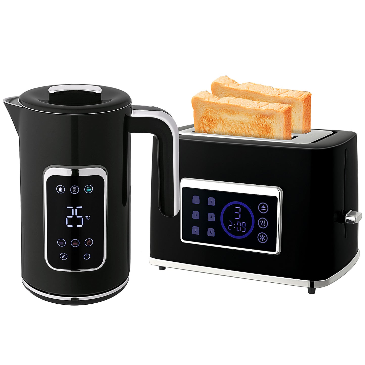 Elektrischer Wasserkocher & Toaster-Set 1,7L LED-Touchscreen Schwarz/Creme