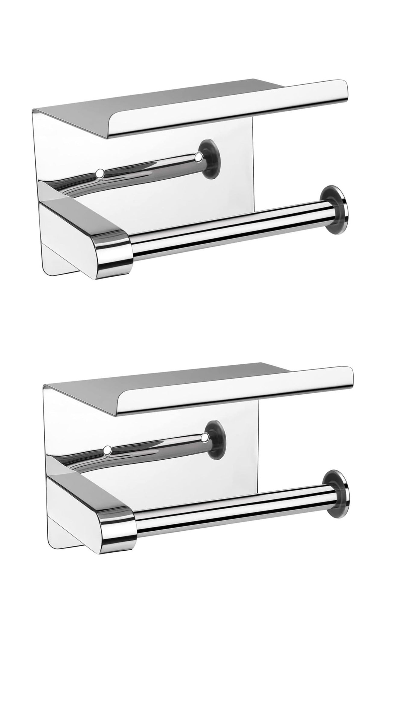 2X Toilettenpapierhalter Edelstahl mit Ablage, Selbstklebend oder Bohren, Silber