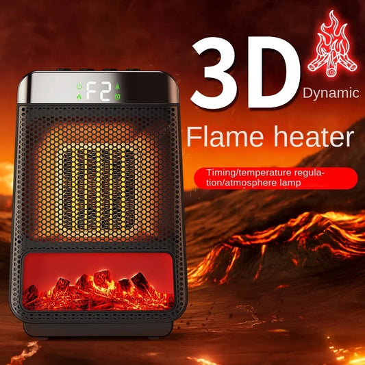 🔥 Tragbarer 1500W Elektroheizer mit 3D Flammeneffekt | PTC Keramik Heizung | Thermostat, Timer & 2 Lüfterstufen | Leiser Innenraum Heizlüfter
