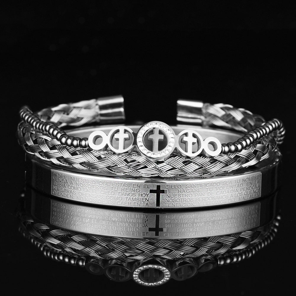 ALTIN™ 3-teiliges Unisex-Armband-Set mit Kreuzanhänger – Edelstahl & Stilvolles Design
