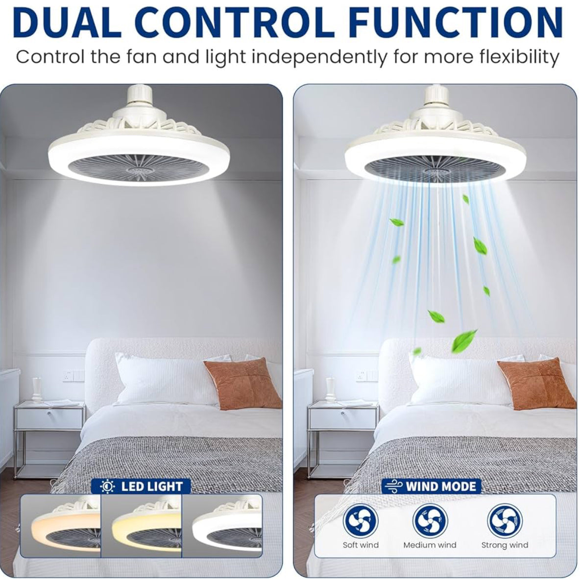 LED Deckenventilator 30W mit Fernbedienung, 3 Farben, Timer, Leise 24,5cm