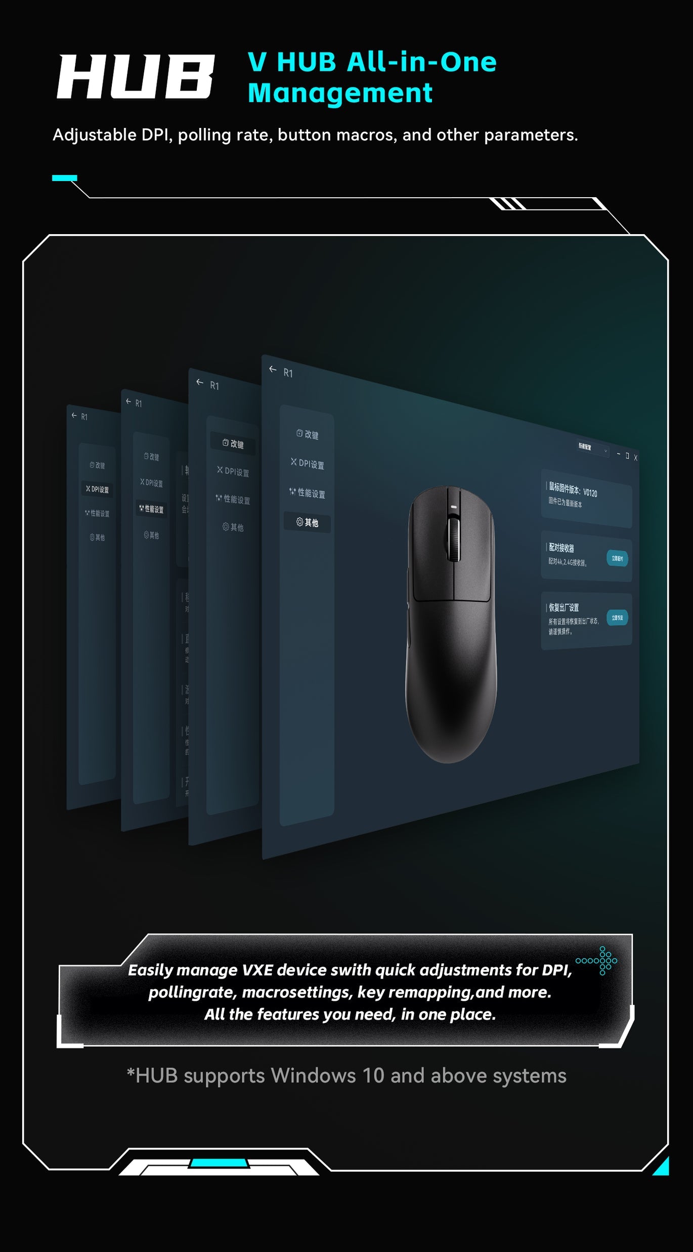 VXE R1 Pro Max Wireless Gaming Maus PAW3395 54g 4K Polling Schwarz