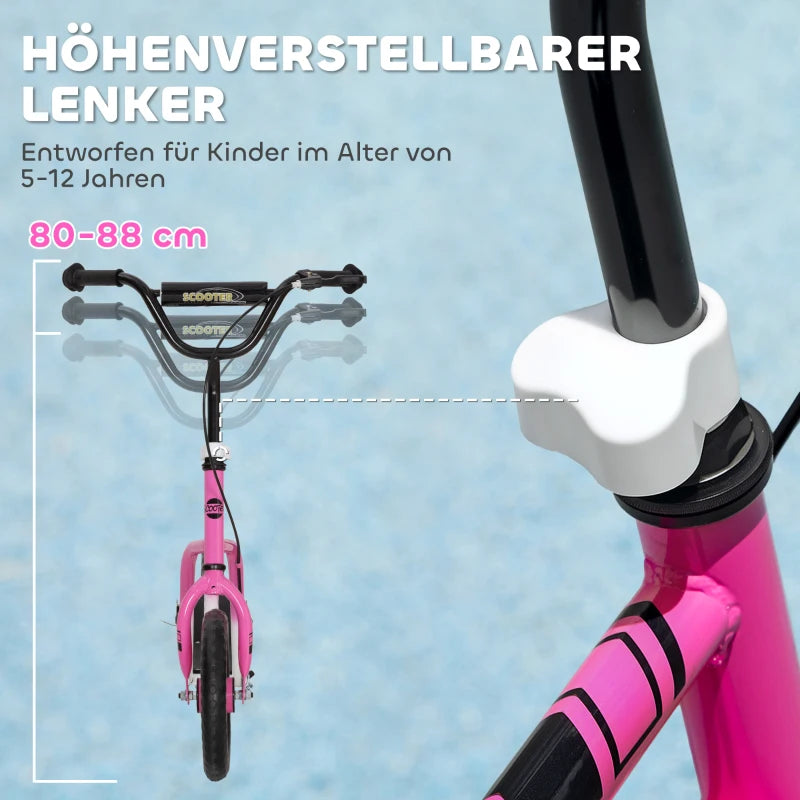 Kinderroller höhenverstellbar 5–12J, 12” Räder, Handbremse, Ständer
