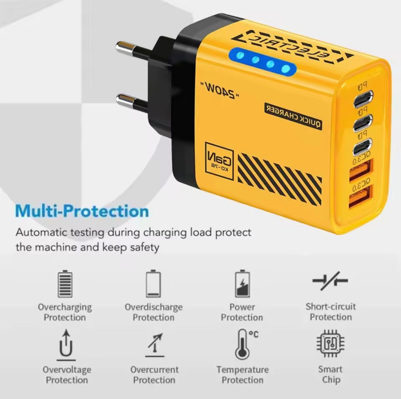 🔥 240W GaN Ladegerät + 4-in-1 2m Schnellladekabel – Schwarz & Gelb, Laptop & Handy