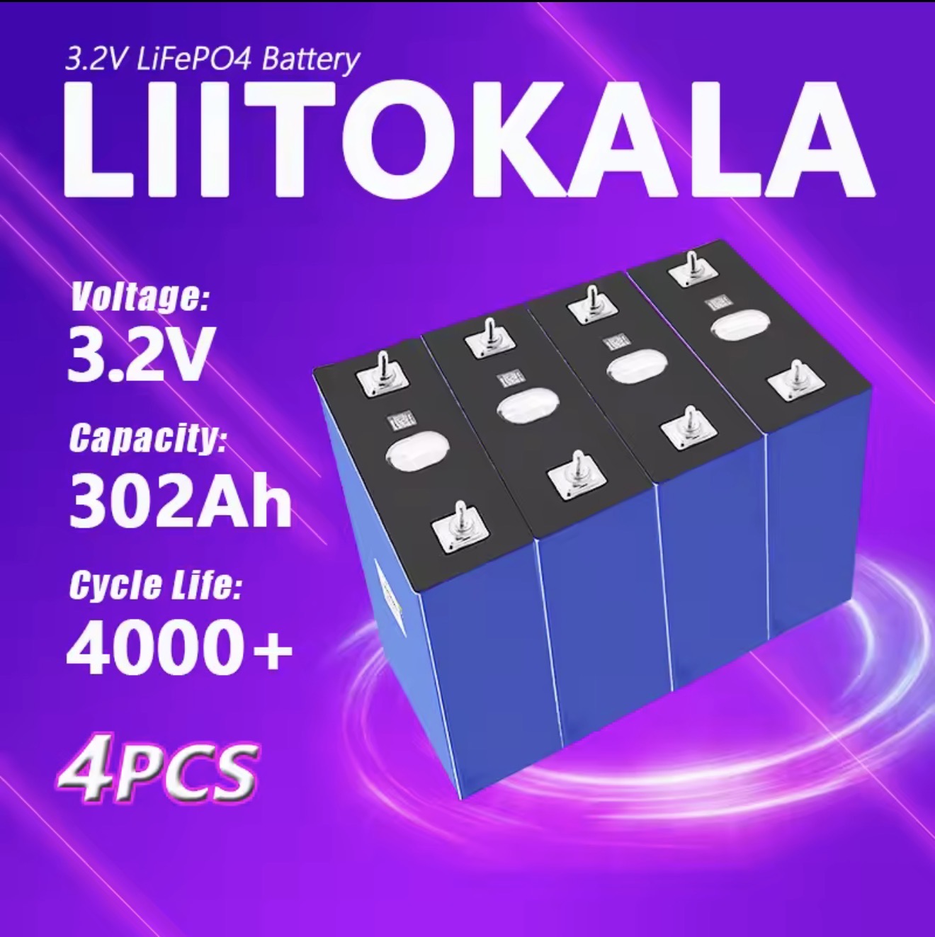 LiitoKala 3.2V 302Ah LiFePO4 Prismatic Akku Zelle A+ Solar