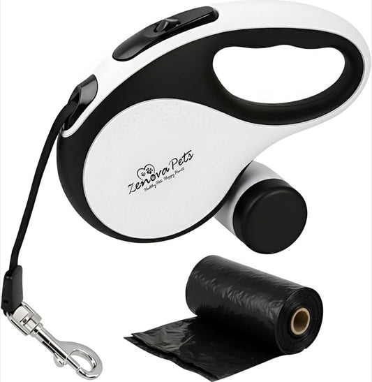 Hunde Rollleine 5m mit Kotbeutelhalter | Schnellbremse, rutschfest bis 30kg