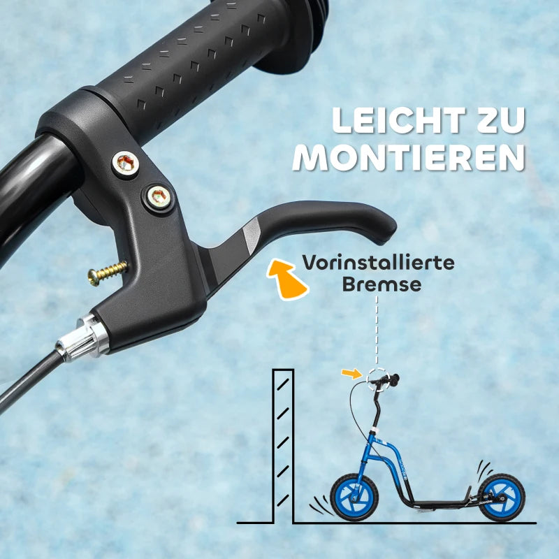 Kinderroller höhenverstellbar 5–12J, 12” Räder, Handbremse, Ständer