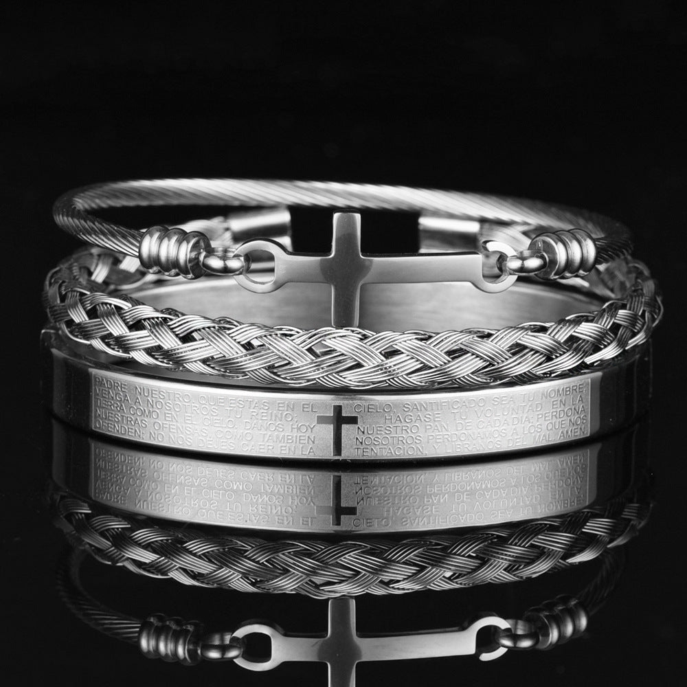 ALTIN™ 3-teiliges Unisex-Armband-Set mit Kreuzanhänger – Edelstahl & Stilvolles Design