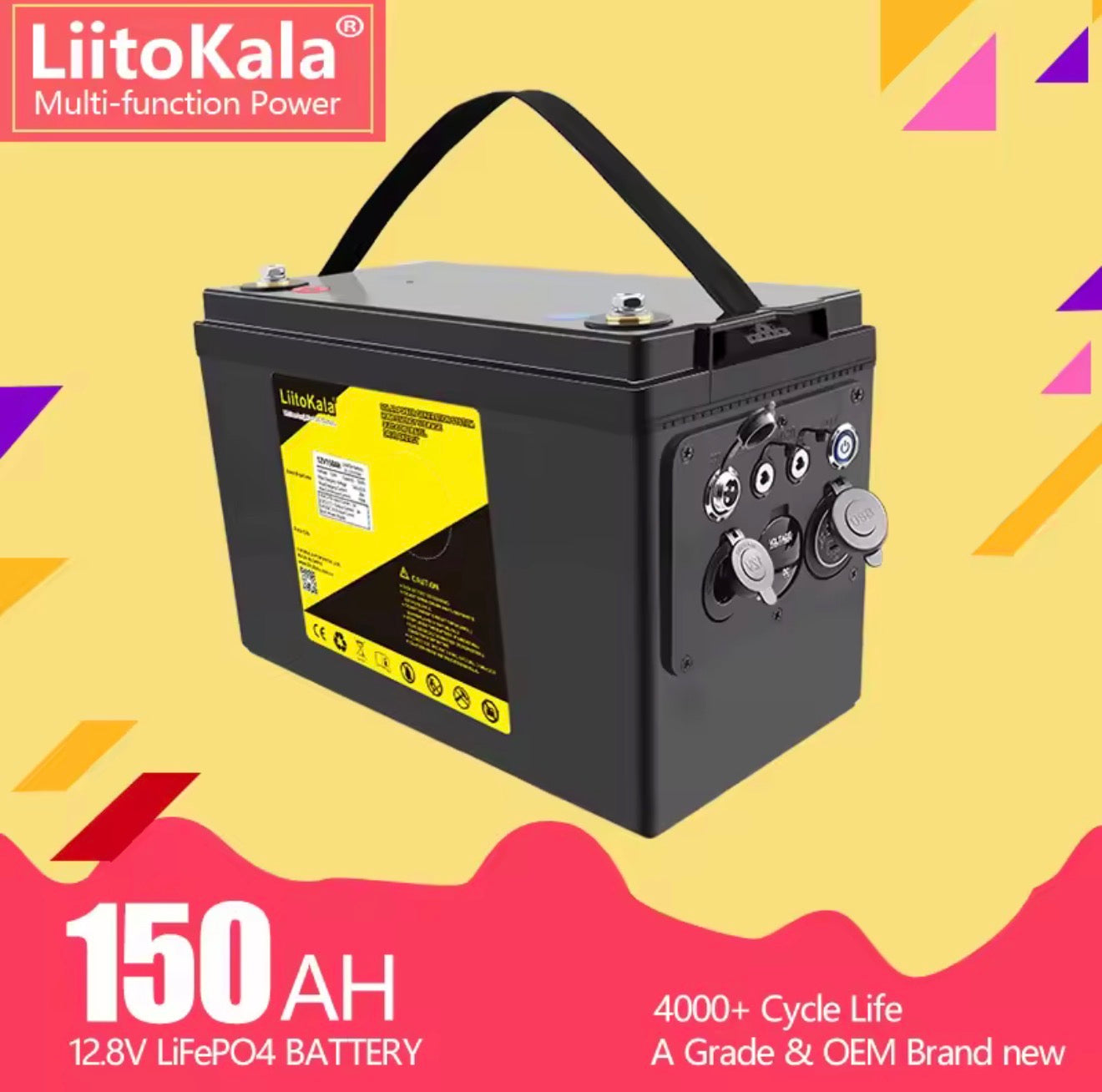 12,8V 150Ah LiFePO4 Batterie mit USB, PD, QC & LED Display