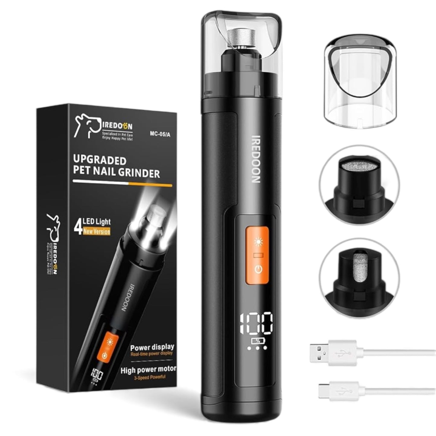 Ultra-Leiser Profi Krallenschleifer für Hunde & Katzen – MC-05, 3 Geschwindigkeiten, LED-Display, Wiederaufladbar