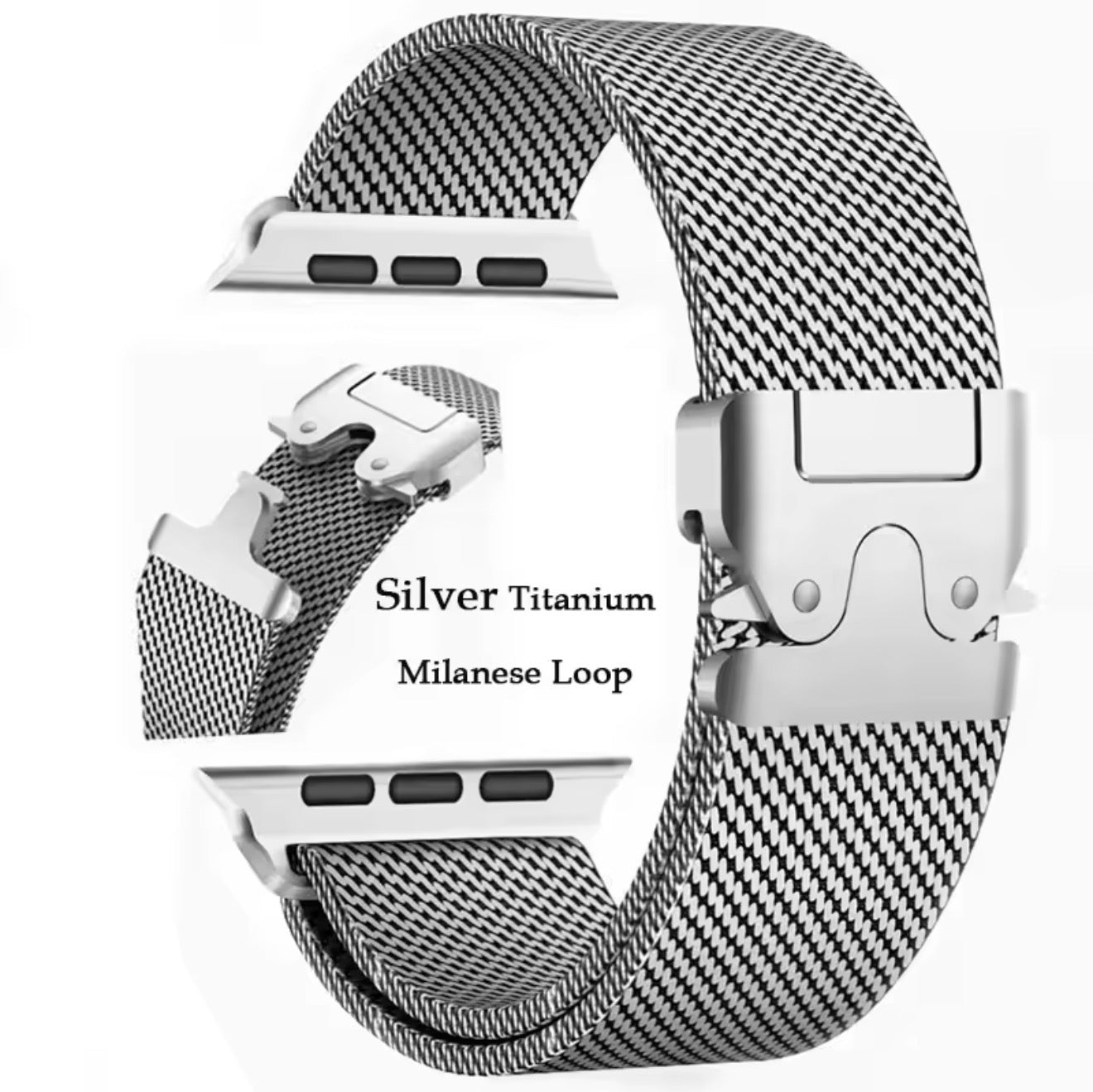 Apple Milanese Titan Milano Armband + Elastischer Titan Ring Unisex Set