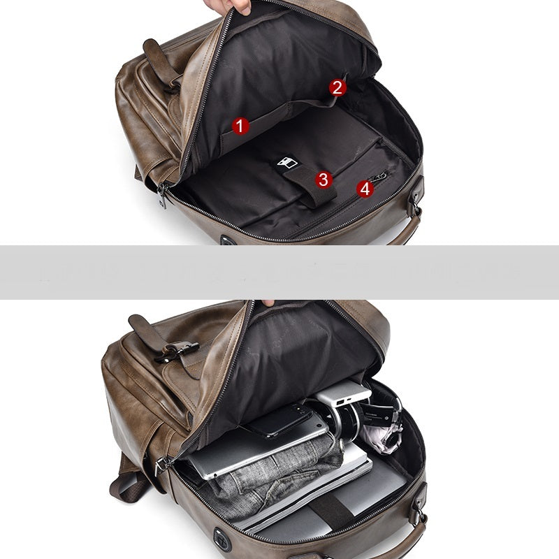 ALTIN™ Tragbarer Herren-Rucksack aus PU-Leder – Vintage Stil, 14-Zoll Laptopfach, Große Kapazität