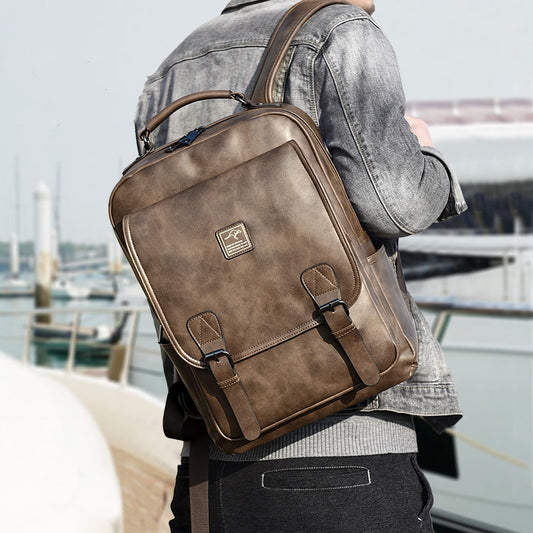 ALTIN™ Tragbarer Herren-Rucksack aus PU-Leder – Vintage Stil, 14-Zoll Laptopfach, Große Kapazität