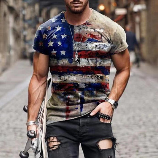 ALTIN™ Vintage Herren T-Shirt mit USA-Flaggenmuster – Sommer Streetwear mit Cartoon-Print