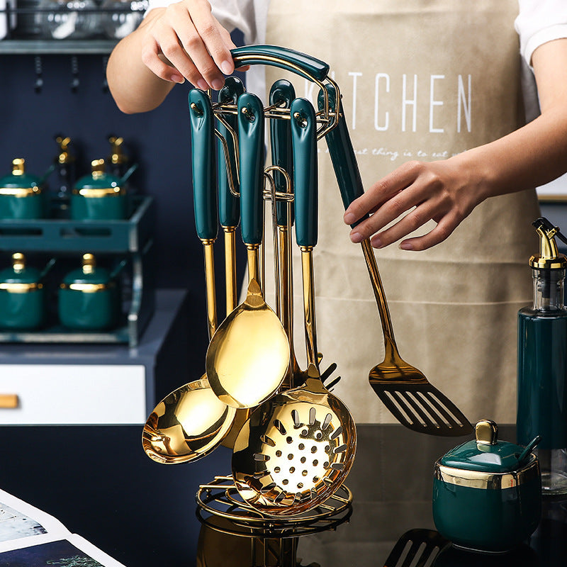 ALTIN™ 7-teiliges edelstahl küchenhelfer-set – silikon-griff, antihaft, hitzebeständig, gold design