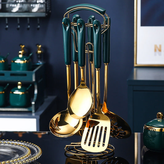 ALTIN™ 7-teiliges edelstahl küchenhelfer-set – silikon-griff, antihaft, hitzebeständig, gold design