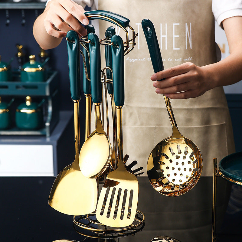 ALTIN™ 7-teiliges edelstahl küchenhelfer-set – silikon-griff, antihaft, hitzebeständig, gold design