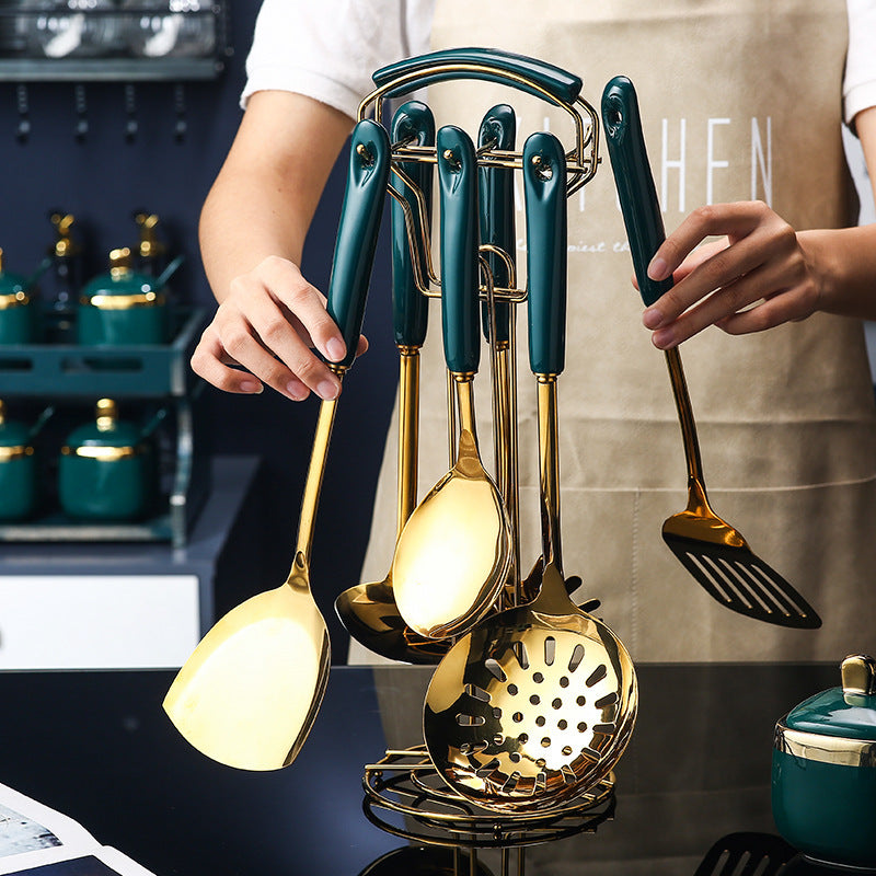 ALTIN™ 7-teiliges edelstahl küchenhelfer-set – silikon-griff, antihaft, hitzebeständig, gold design