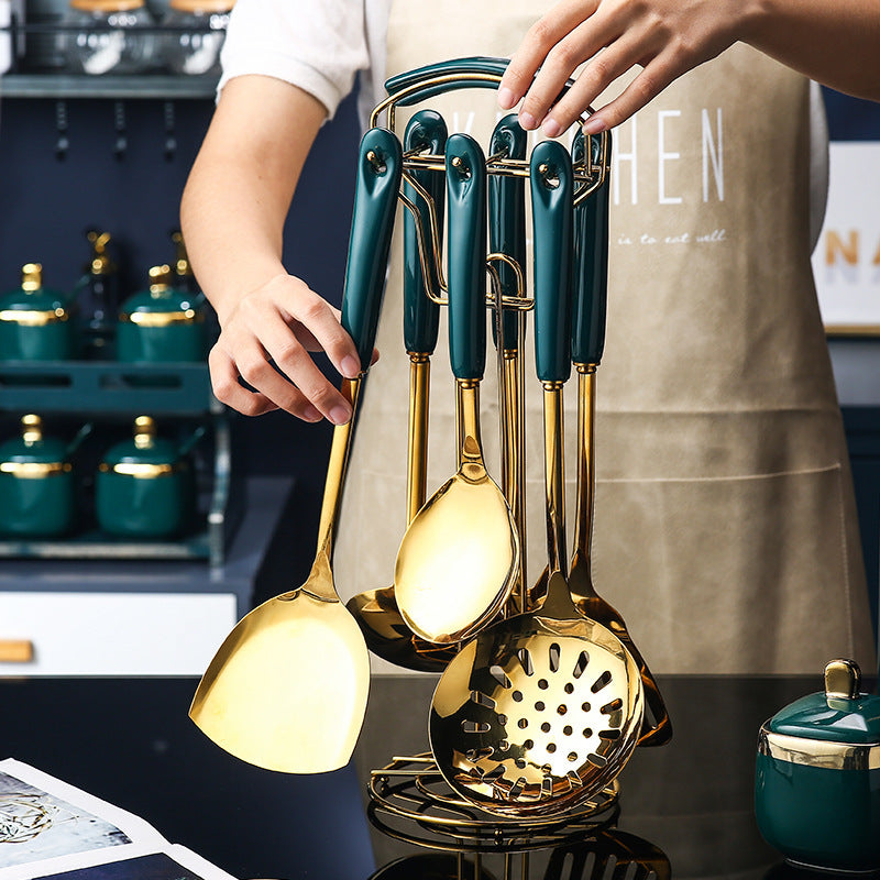ALTIN™ 7-teiliges edelstahl küchenhelfer-set – silikon-griff, antihaft, hitzebeständig, gold design