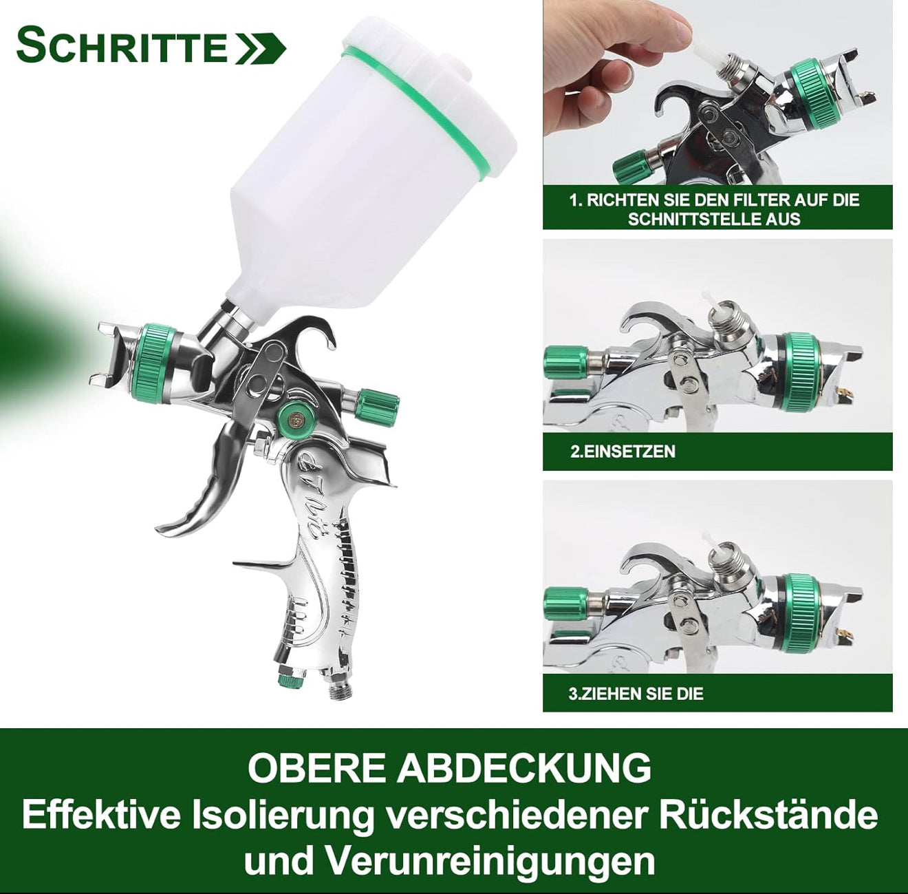 HVLP Lackierpistole 3 Düsen 1,4/1,7/2,0 mm Spritzpistole Grün/Blau