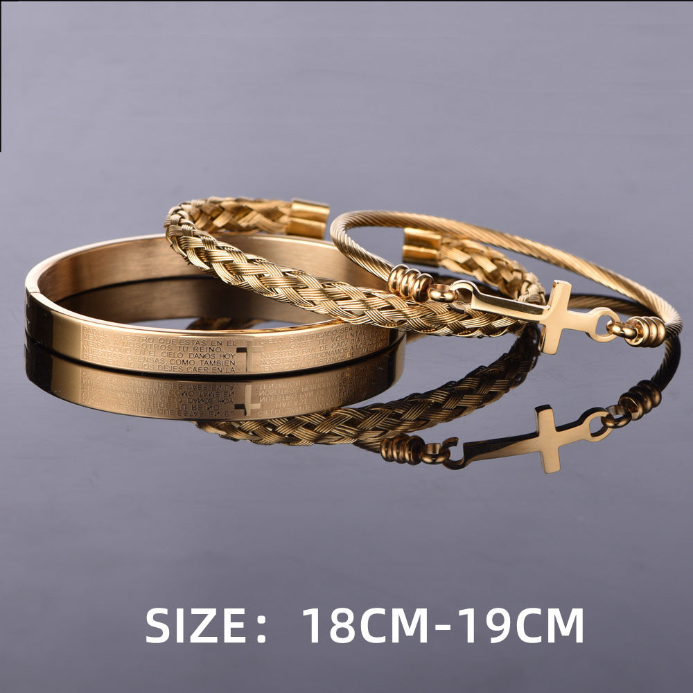 ALTIN™ 3-teiliges Unisex-Armband-Set mit Kreuzanhänger – Edelstahl & Stilvolles Design