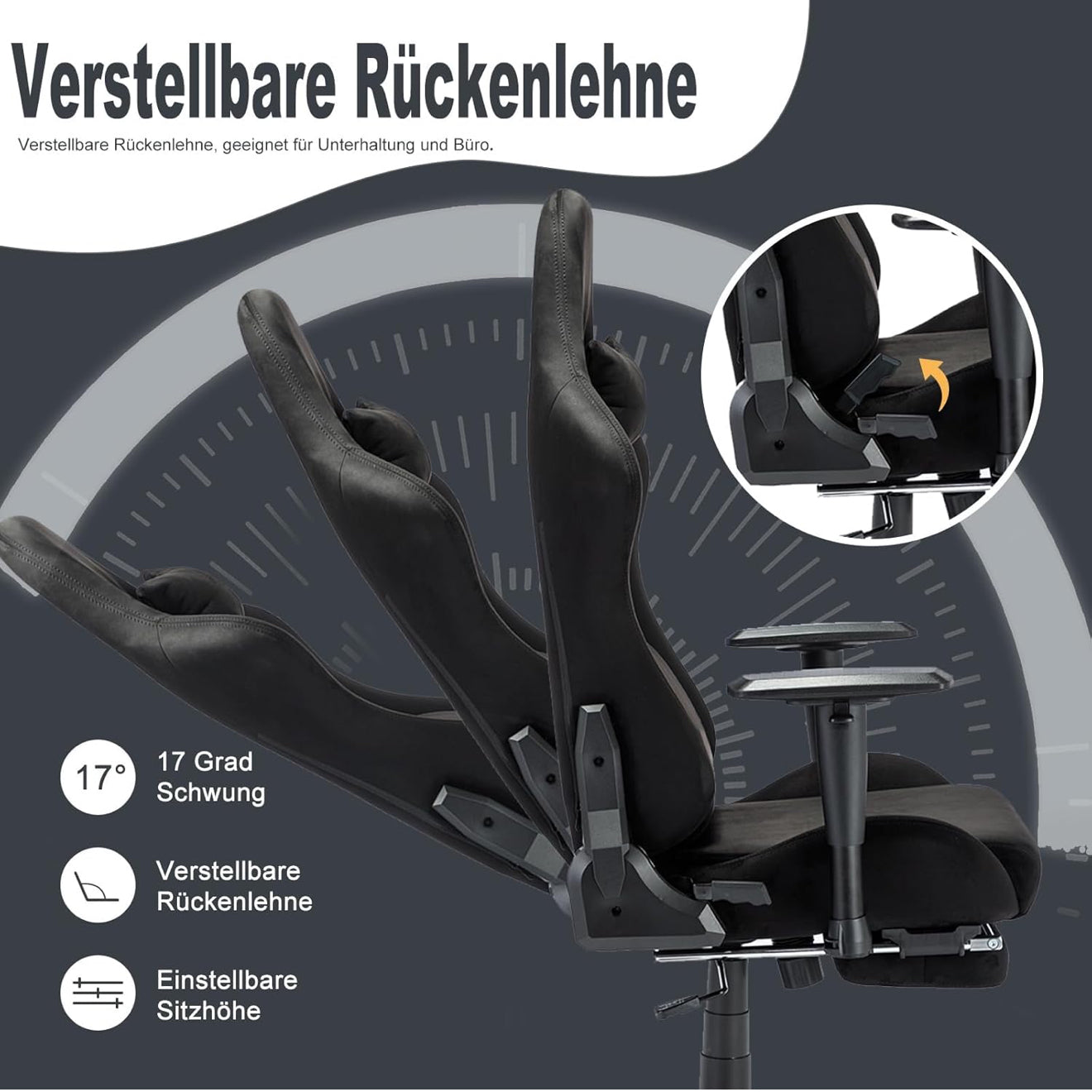 Gaming Stuhl ergonomisch | PC Stuhl, höhenverstellbar, drehbar, Fußstütze, 4 Farben