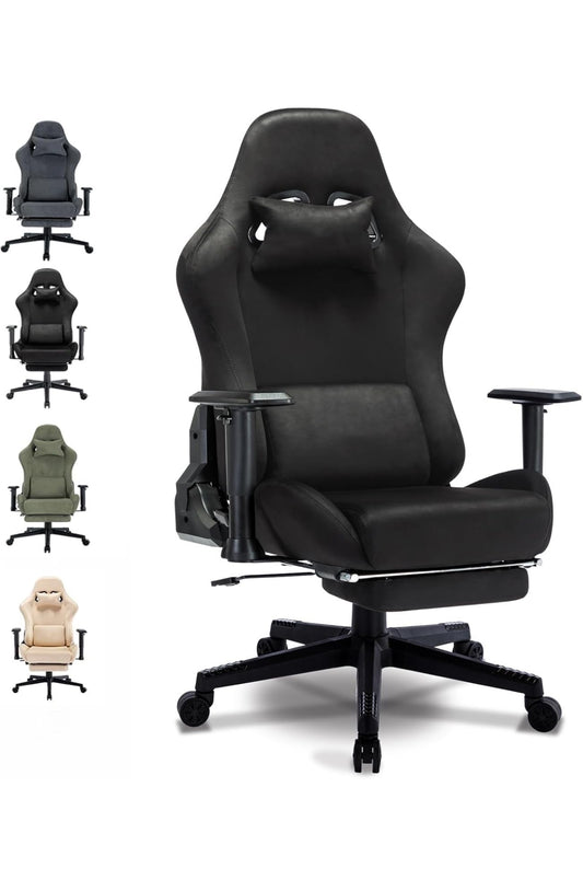 Gaming Stuhl ergonomisch | PC Stuhl, höhenverstellbar, drehbar, Fußstütze, 4 Farben
