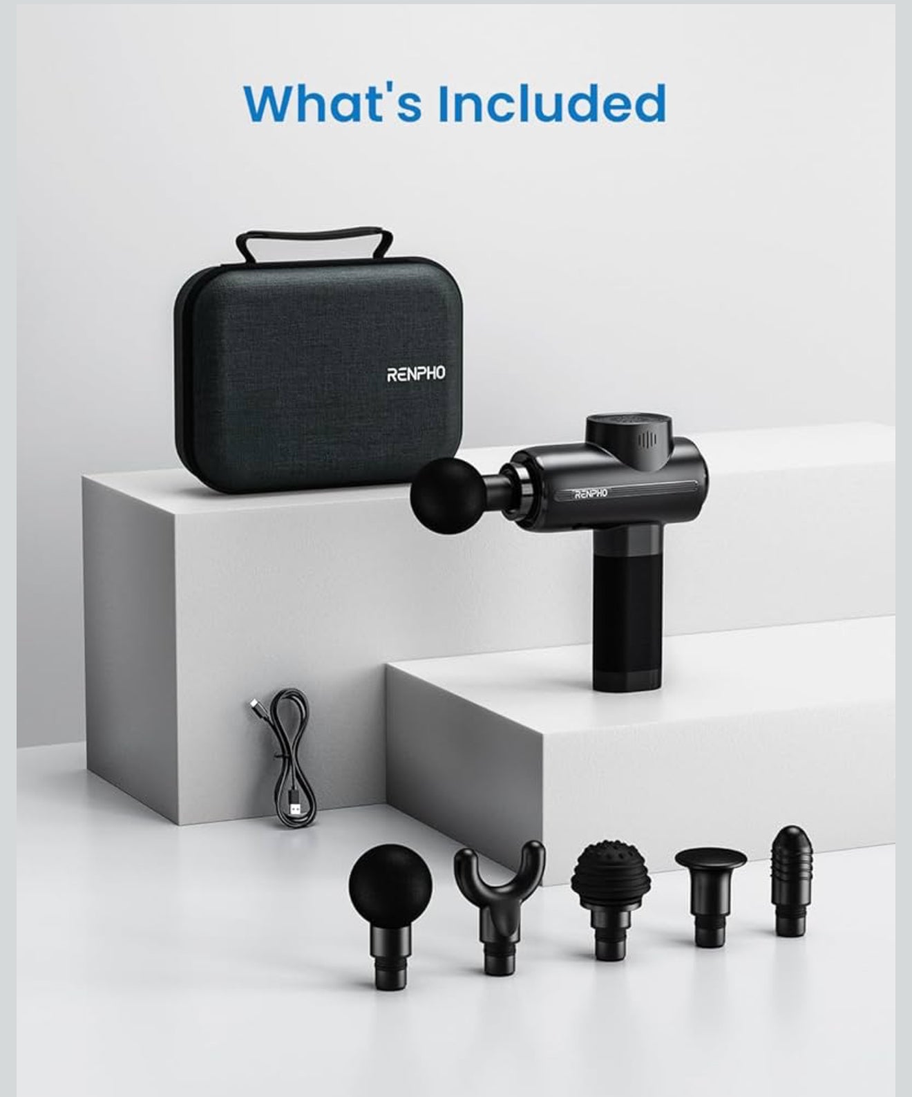 RENPHO Massage Gun, 3200 U/min, USB-C Ladeanschluss, Muskelentspannung, Schwarz