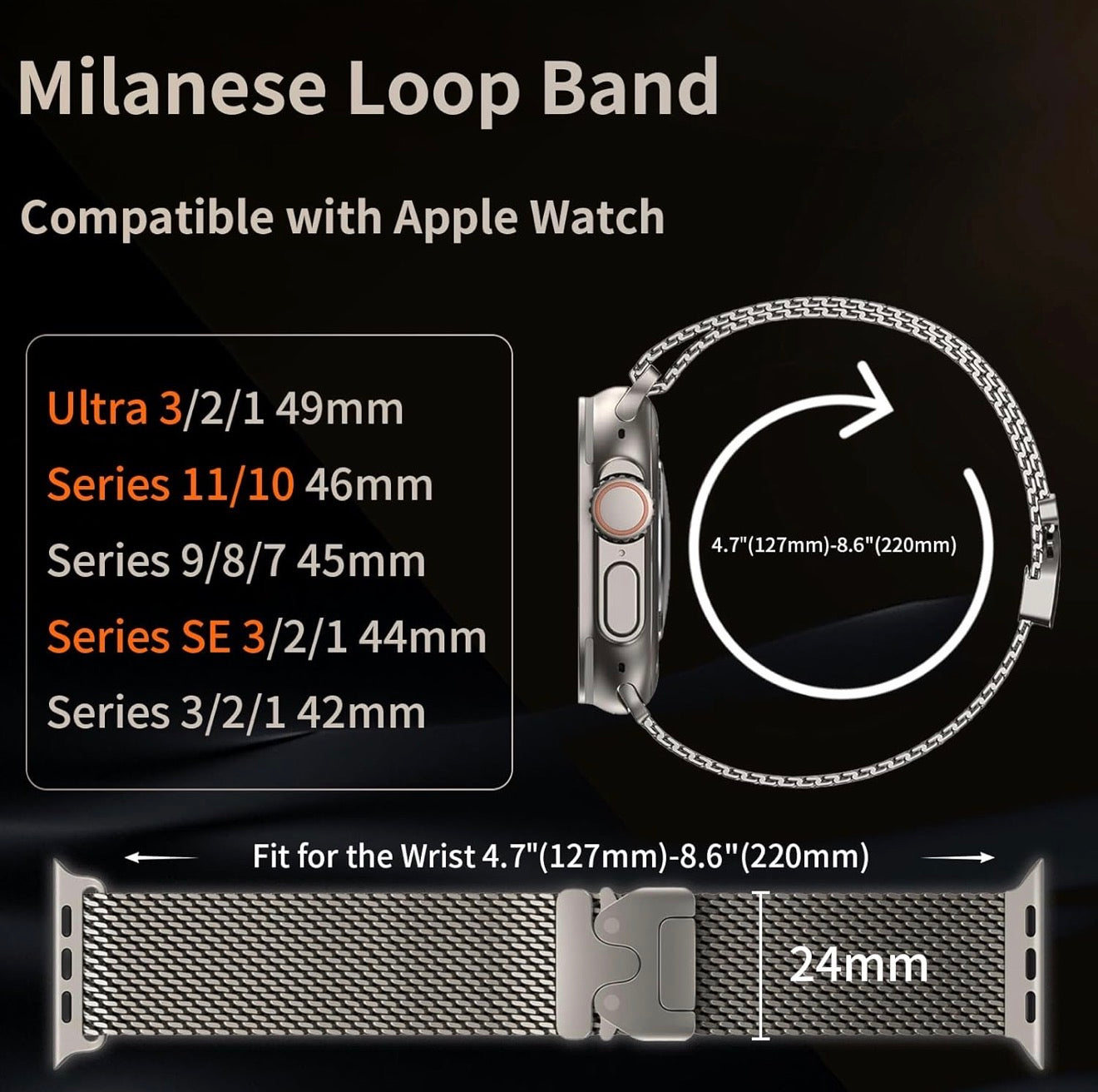 Apple Milanese Titan Milano Armband + Elastischer Titan Ring Unisex Set
