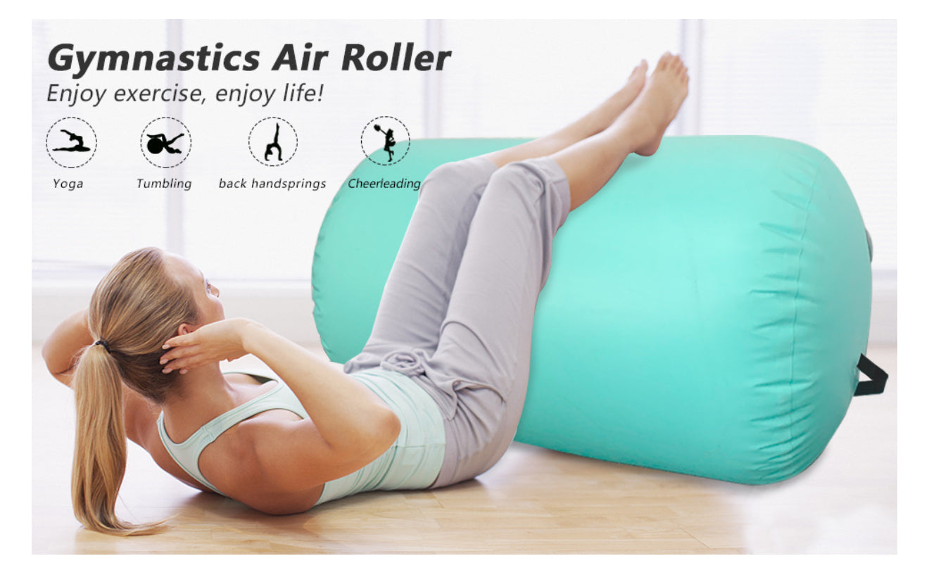 Aufblasbarer Gymnastik Air Roller Set – 100×60 cm – Inklusive 600 W Elektropumpe & Ventilschlüssel – Air Barrel Yoga Tumbling Matte