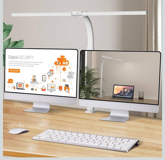 LOTTBUTY LED Schreibtischlampe 24W, Dimmbar, 80cm, Doppelkopf, Klemmlampe, Tageslicht, Weiß , Augenschutz