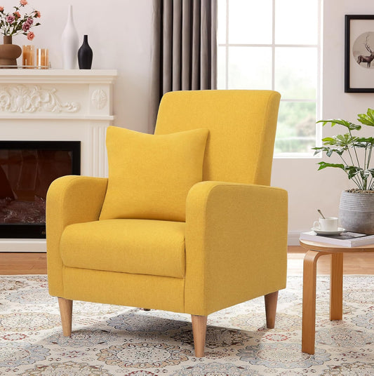COLAMY Einzelsessel – Moderner Polstersessel mit Holzbeinen, Memory-Schaum & ergonomischer Rückenlehne – 5 Farben verfügbar (Gelb, Beige, Blau, Grau , Creme )