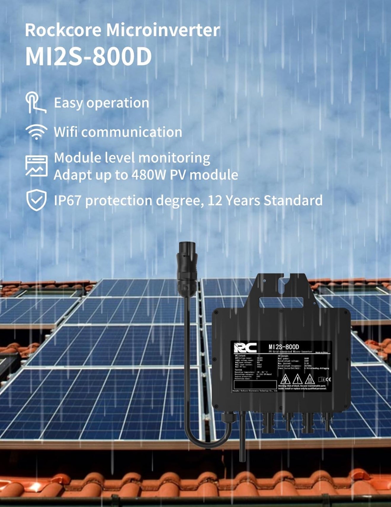 RC 800W Mikro-Wechselrichter MPPT 26–60V WiFi Balkon-PV Inverter IP67