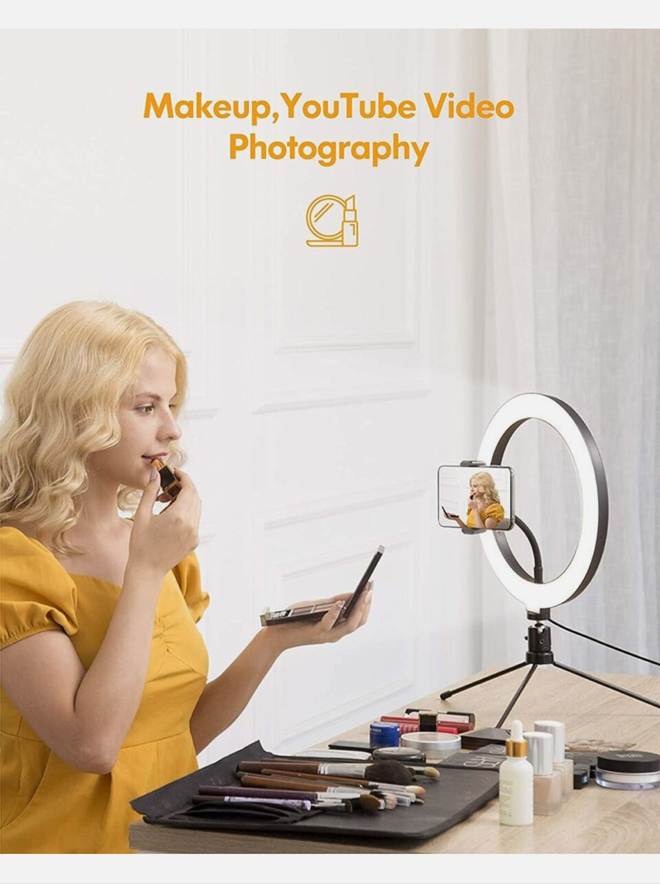 ALTIN™ 10” LED Selfie Ringlicht mit Handyhalter & Stativ – Dimmbar, 3 Lichtmodi, 10 Helligkeitsstufen, 120 LEDs, USB-Betrieb & Bluetooth-Fernauslöser – Für Make-up, Video, Livestream