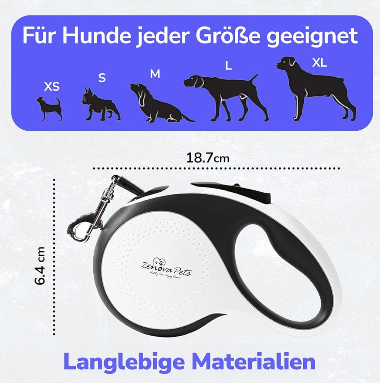 Hunde Rollleine 5m mit Kotbeutelhalter | Schnellbremse, rutschfest bis 30kg